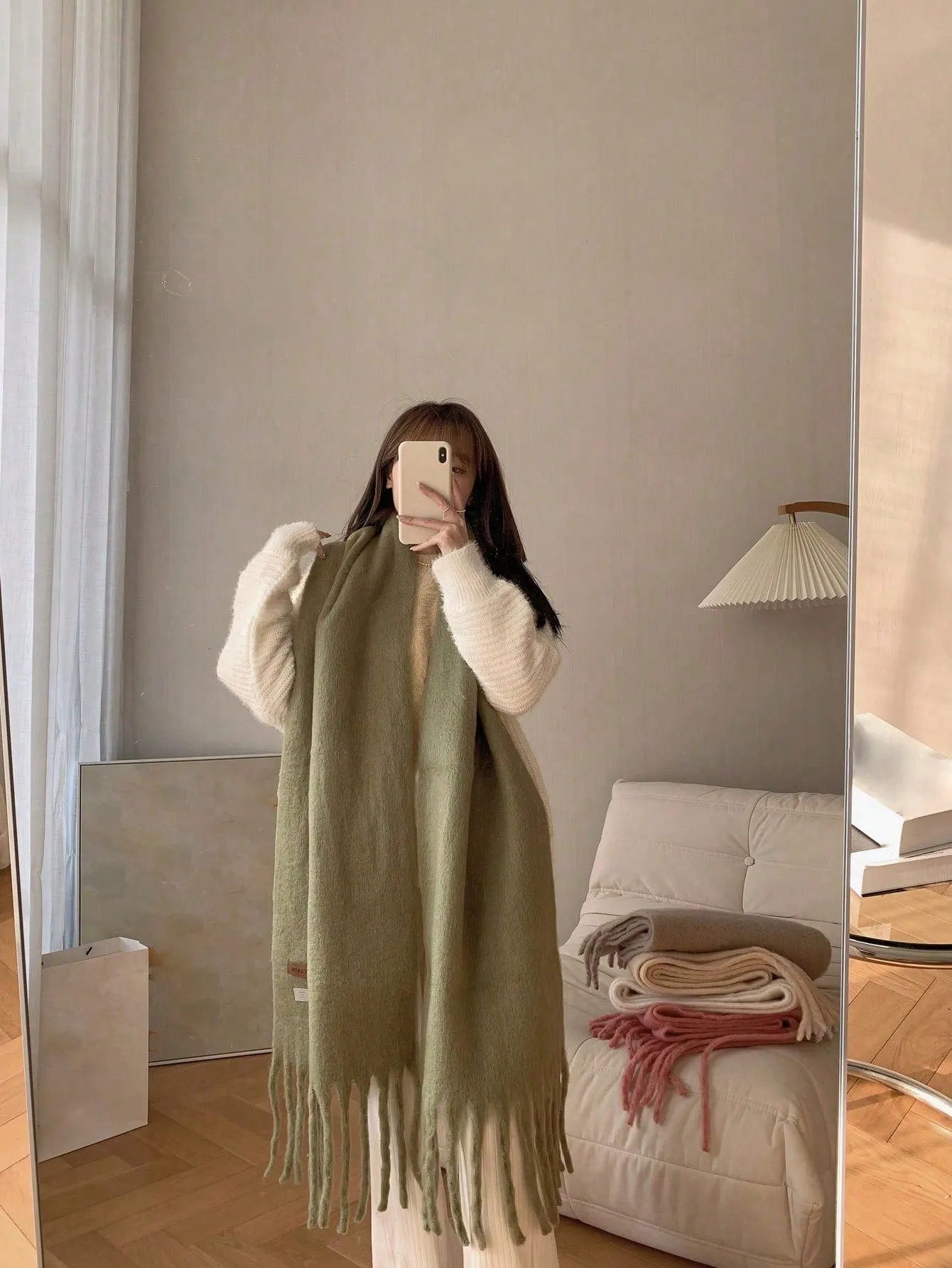 Macaron Solid Color Plush Warm Scarf For Daily Outfit, Couple Shawl
