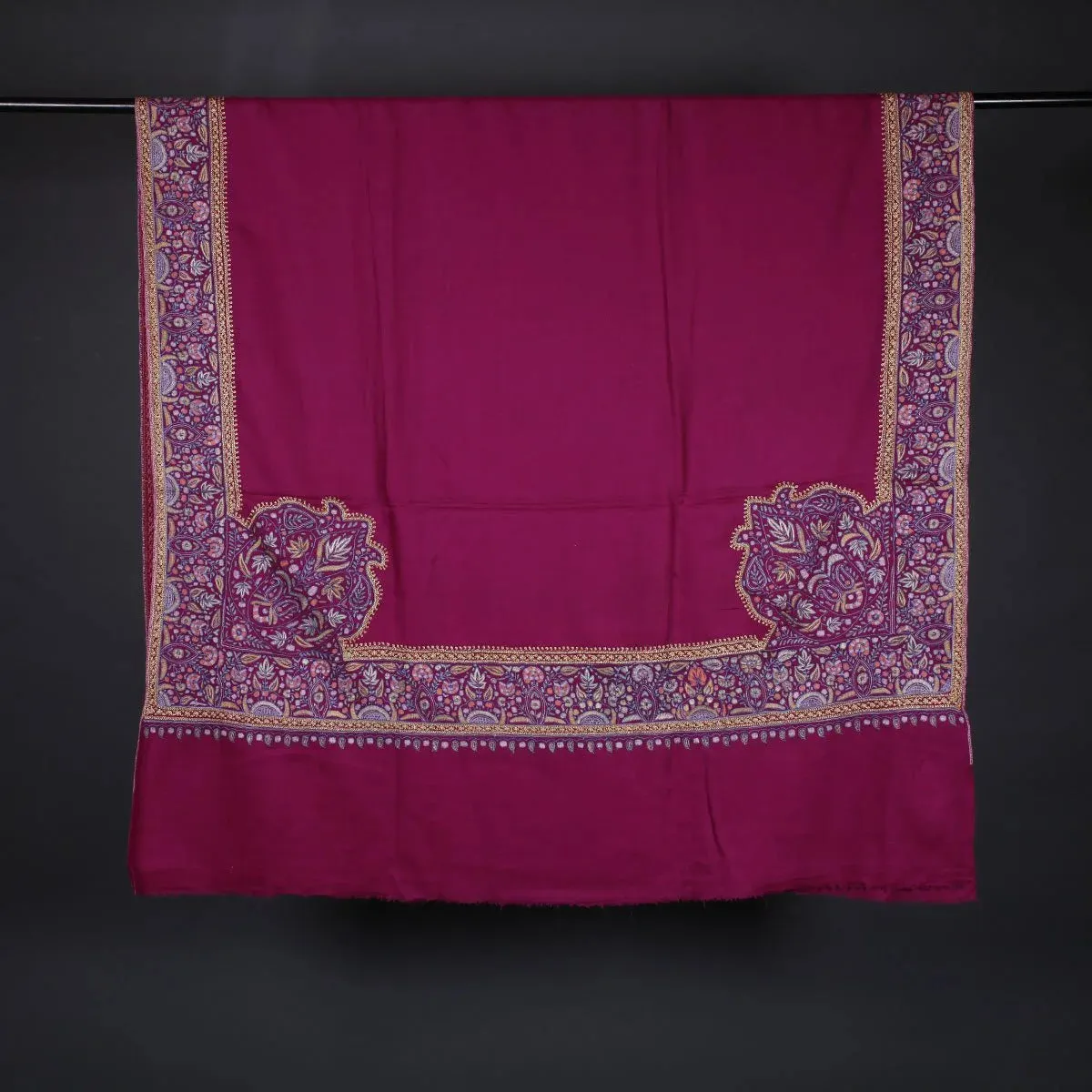 Magenta Hand Tilla & Sozni Embroidered Pashmina Shawl