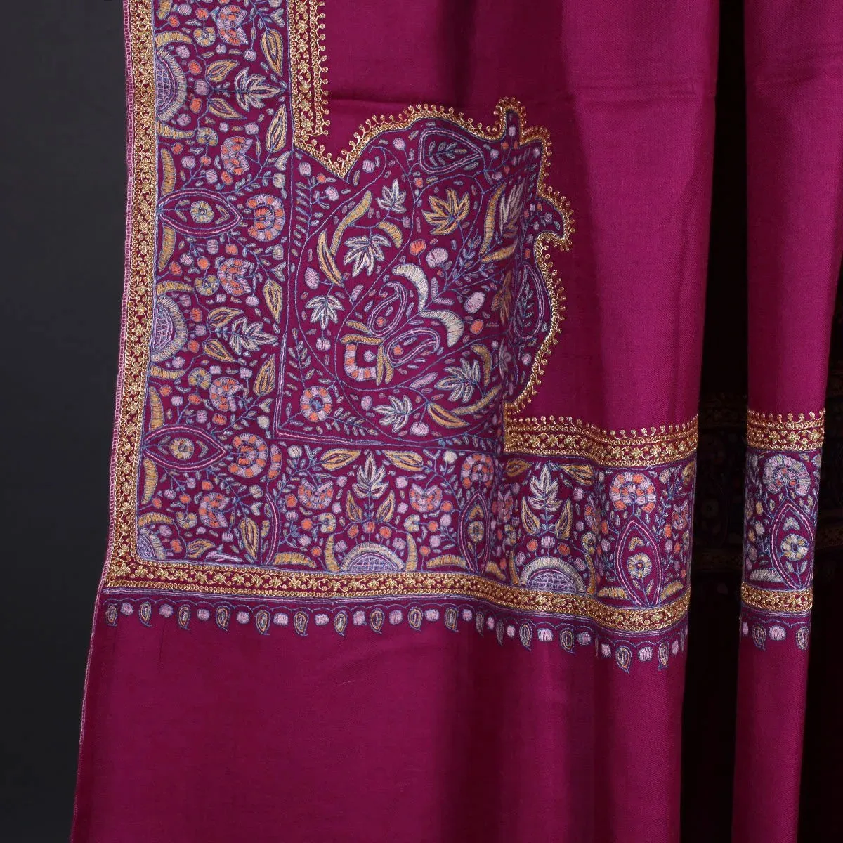 Magenta Hand Tilla & Sozni Embroidered Pashmina Shawl