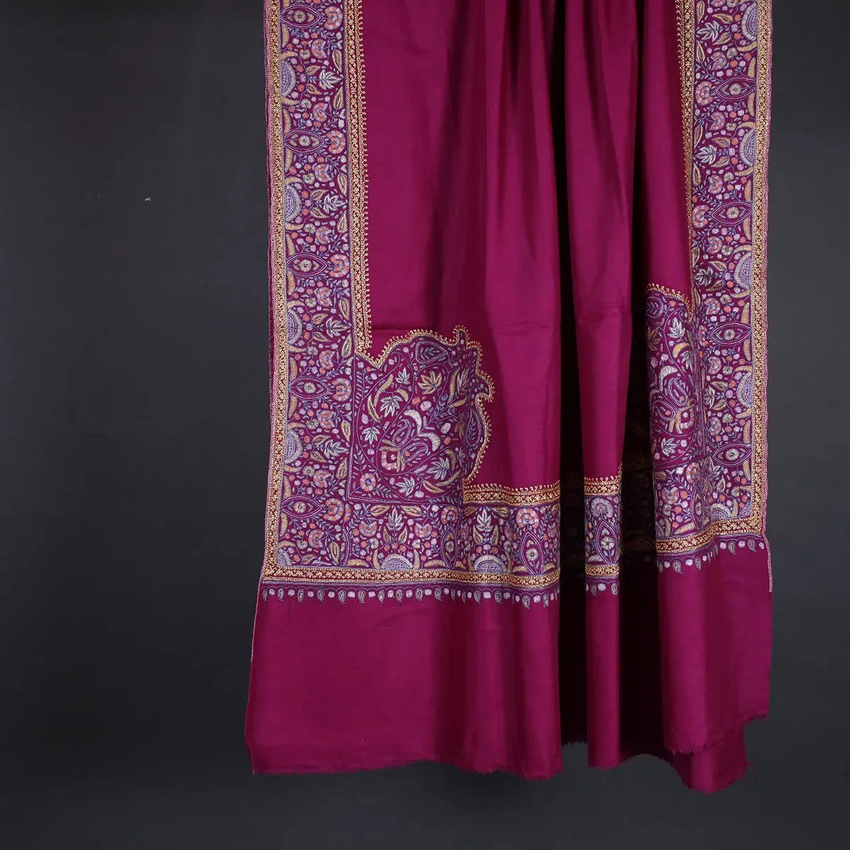 Magenta Hand Tilla & Sozni Embroidered Pashmina Shawl