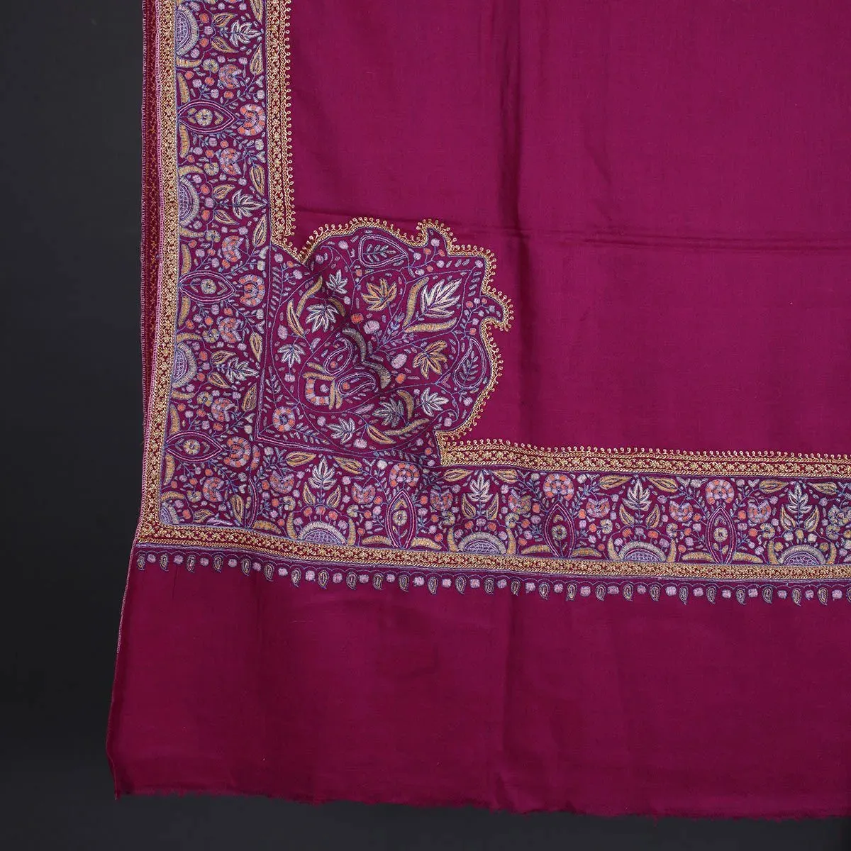 Magenta Hand Tilla & Sozni Embroidered Pashmina Shawl