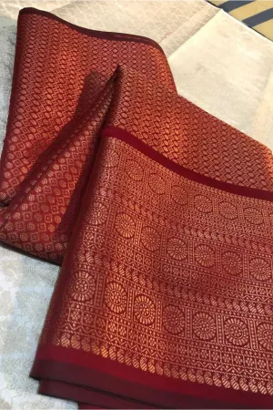 Maroon Banarasi Silk Saree With Zari Weaving Work