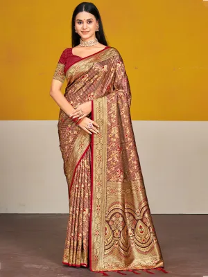 Maroon Satin Silk Saree With Designer Woven Work