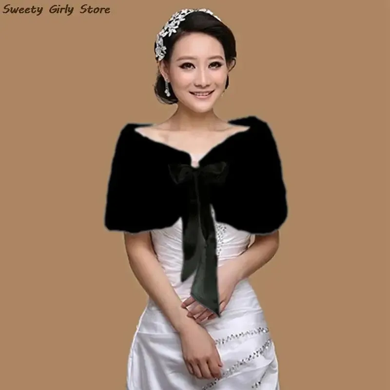 Marriage Fur Shawl Formal Dress Wedding Wrap Spring Winter Plush Jacket Bridal Outerwear Bridal Cape Elegant Short Coat Ribbon