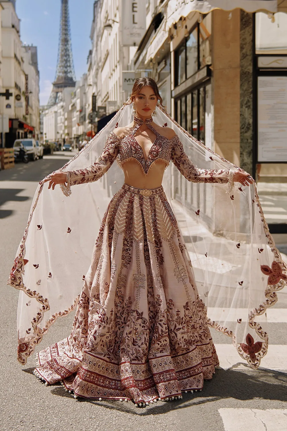 Marron and Ivory Lehenga Set