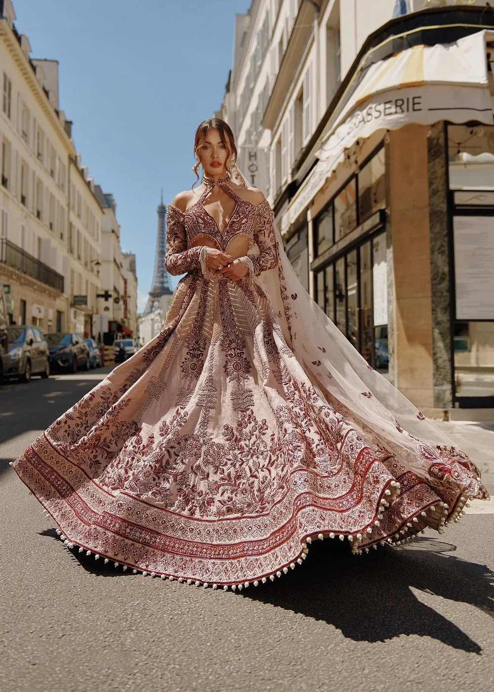 Marron and Ivory Lehenga Set