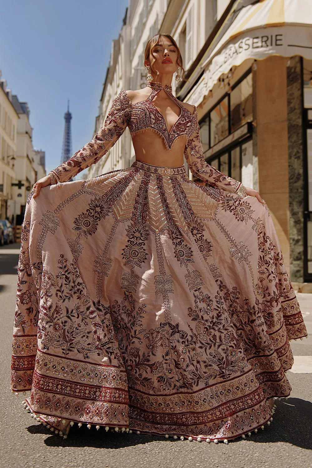 Marron and Ivory Lehenga Set