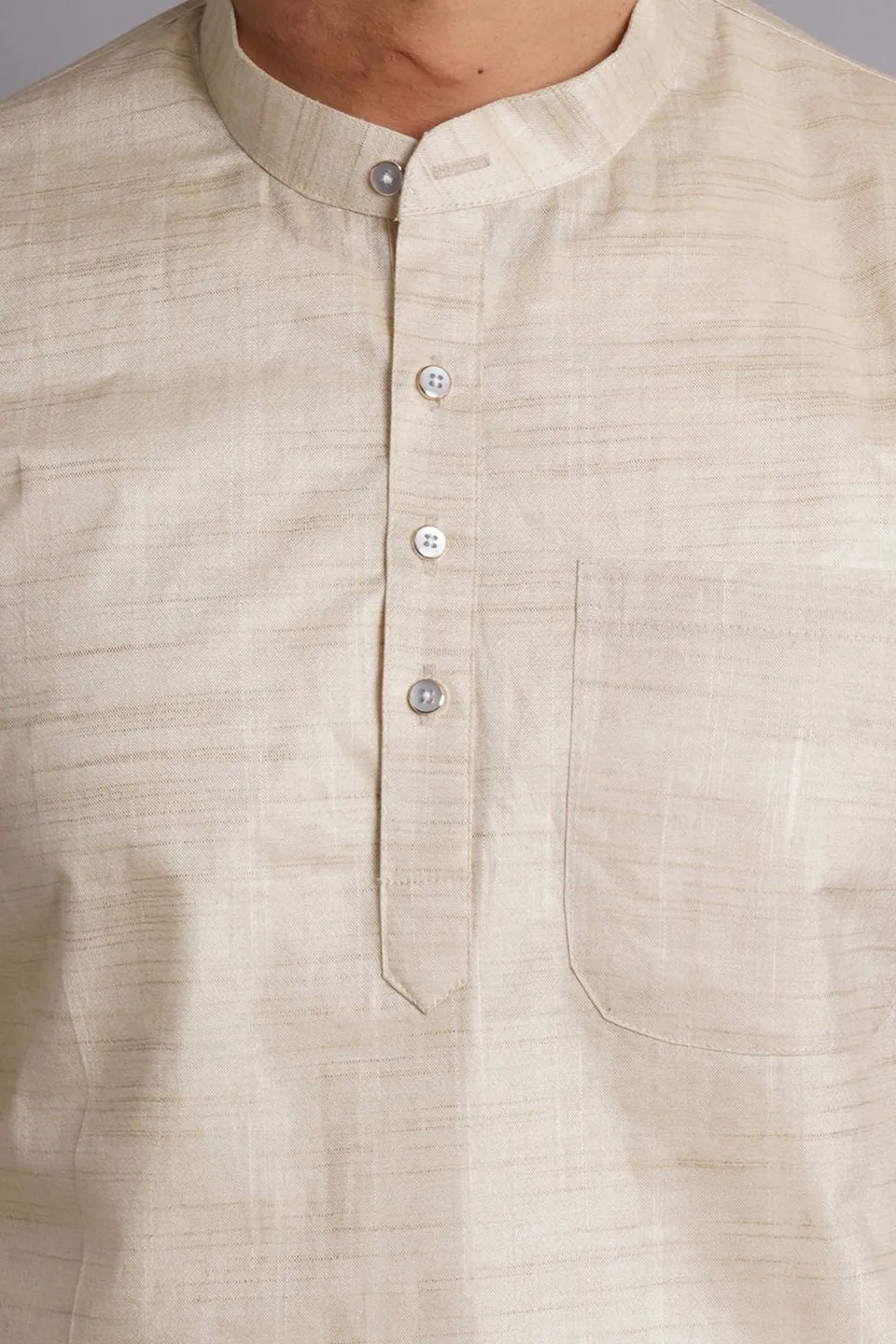 Matka Silk Beige Solid Kurta Pajama