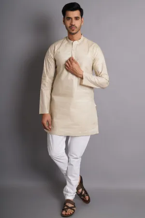Matka Silk Beige Solid Kurta Pajama