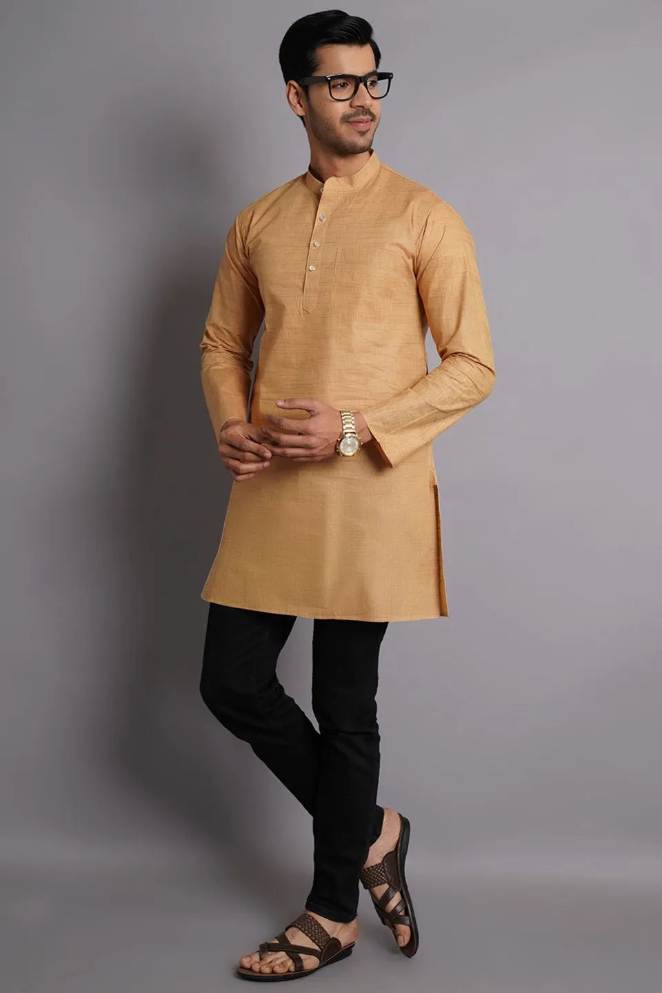 Matka Silk Mustered Solid Kurta