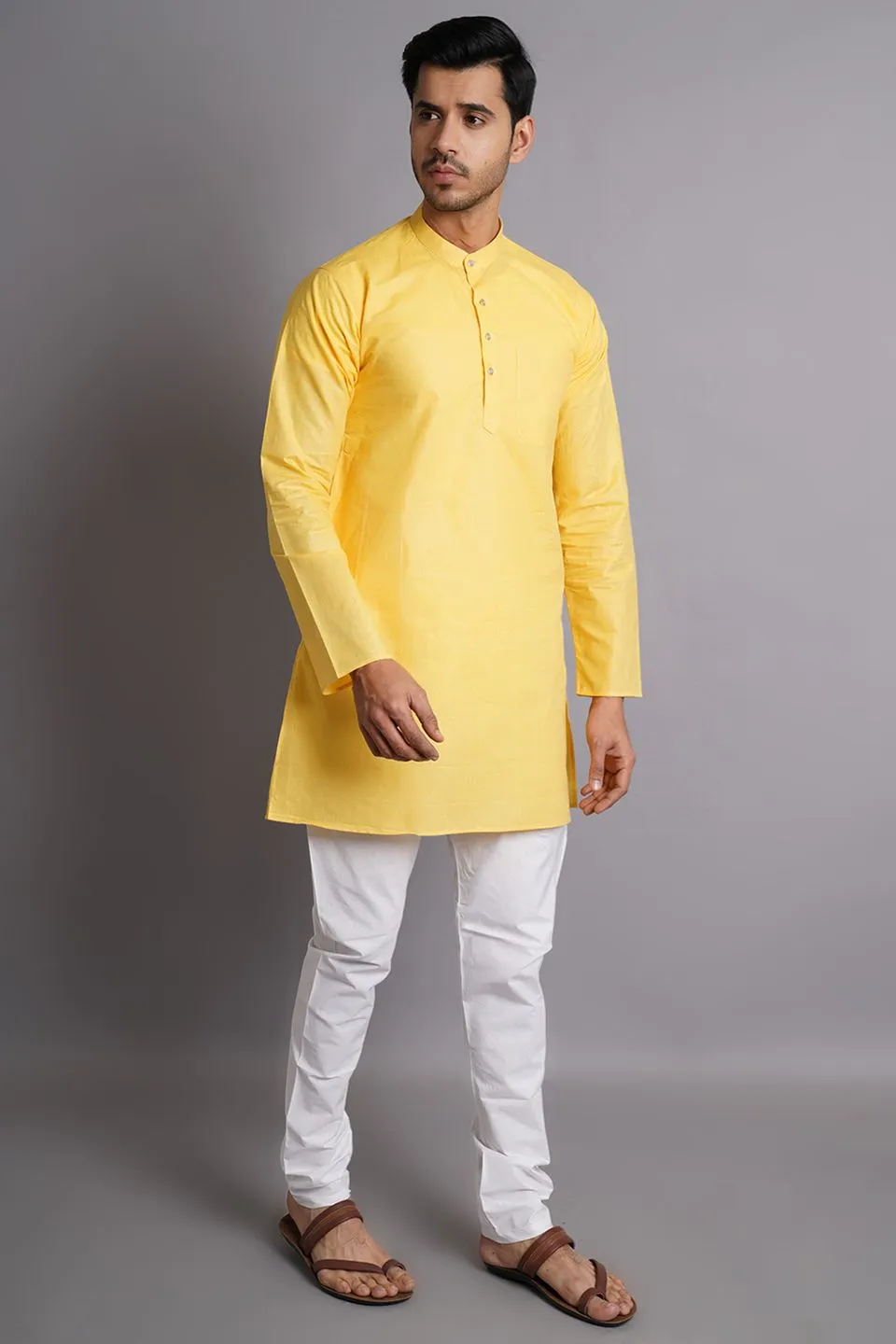 Matka Silk Yellow Solid Kurta Pajama