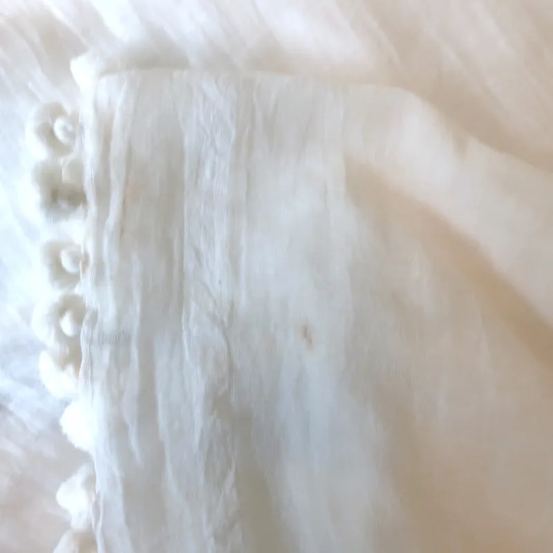 Matta Pom Pom Scarf White Cotton-Silk