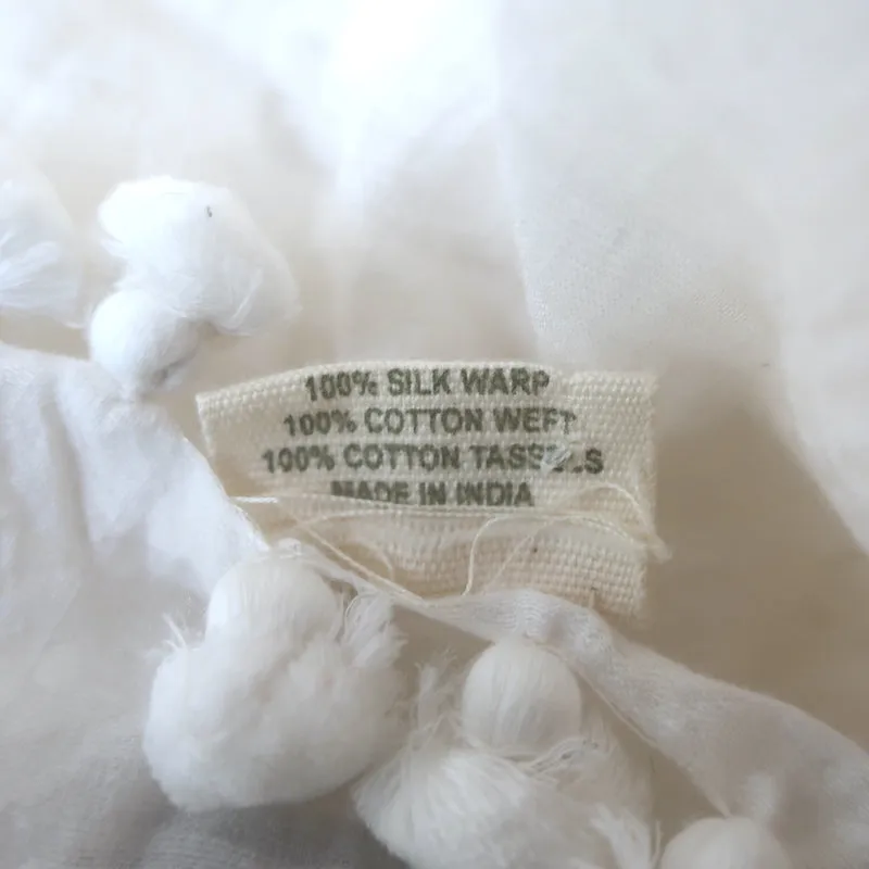 Matta Pom Pom Scarf White Cotton-Silk