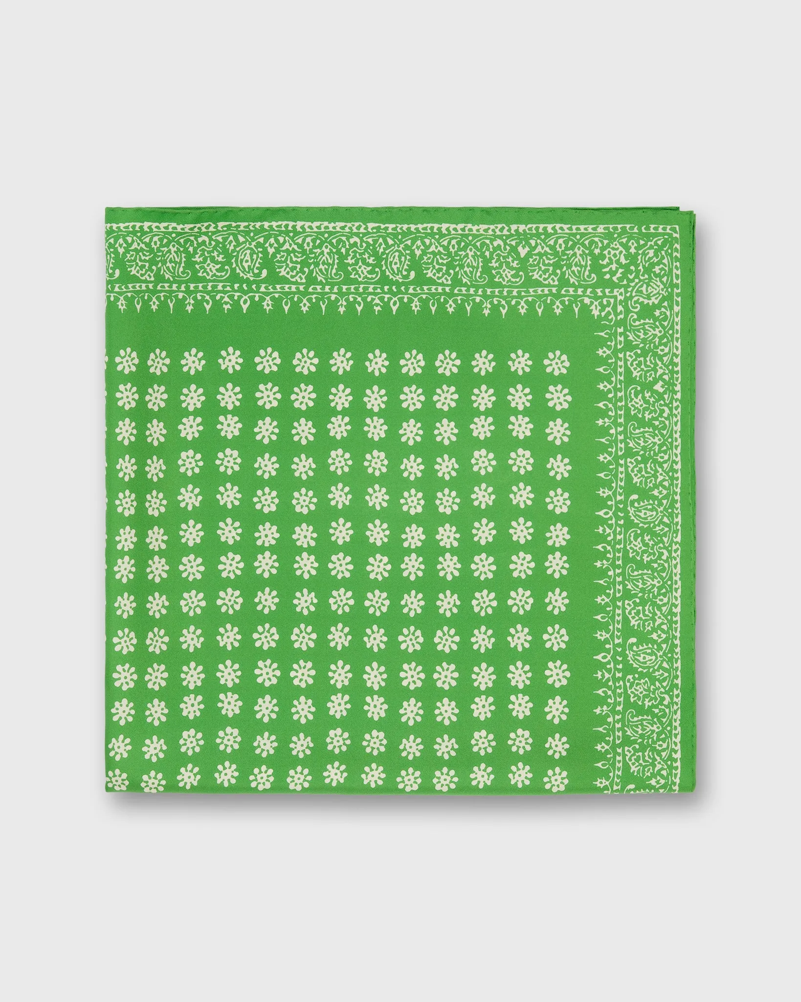 Medium Hand-Rolled Silk Scarf in Avocado/Ivory Floral Bandana