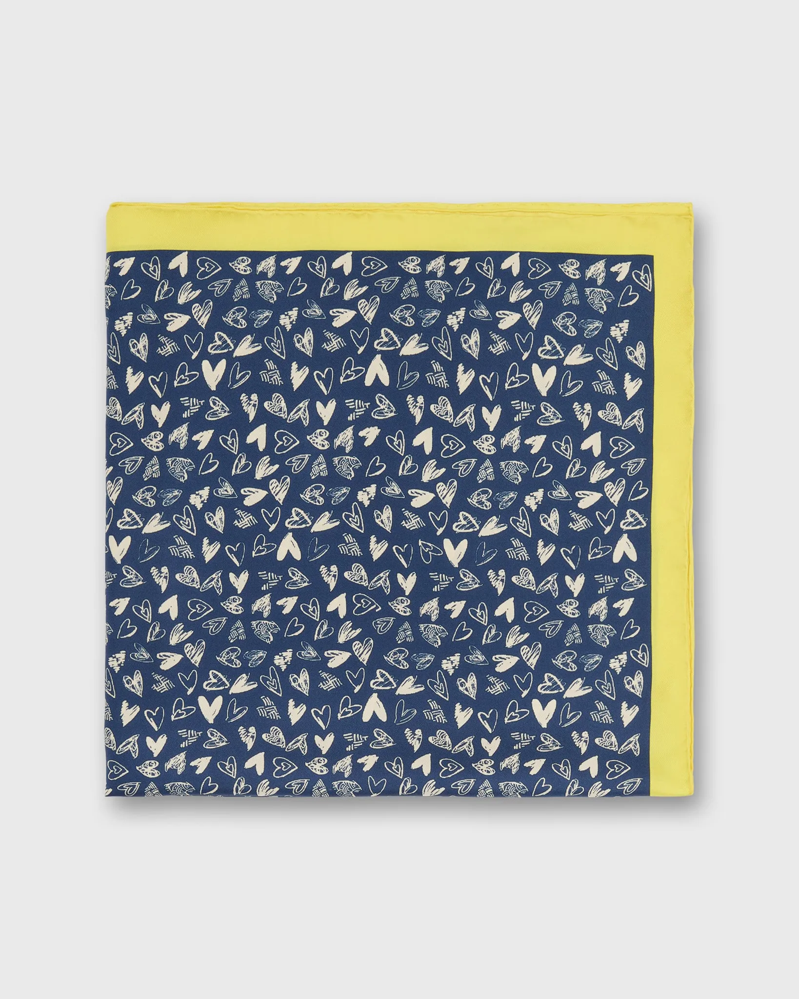 Medium Hand-Rolled Silk Scarf in Blue/Yellow Hearts