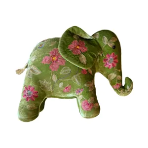 MEGAN Hand Embroidered Silk Velvet Emerald Elephant