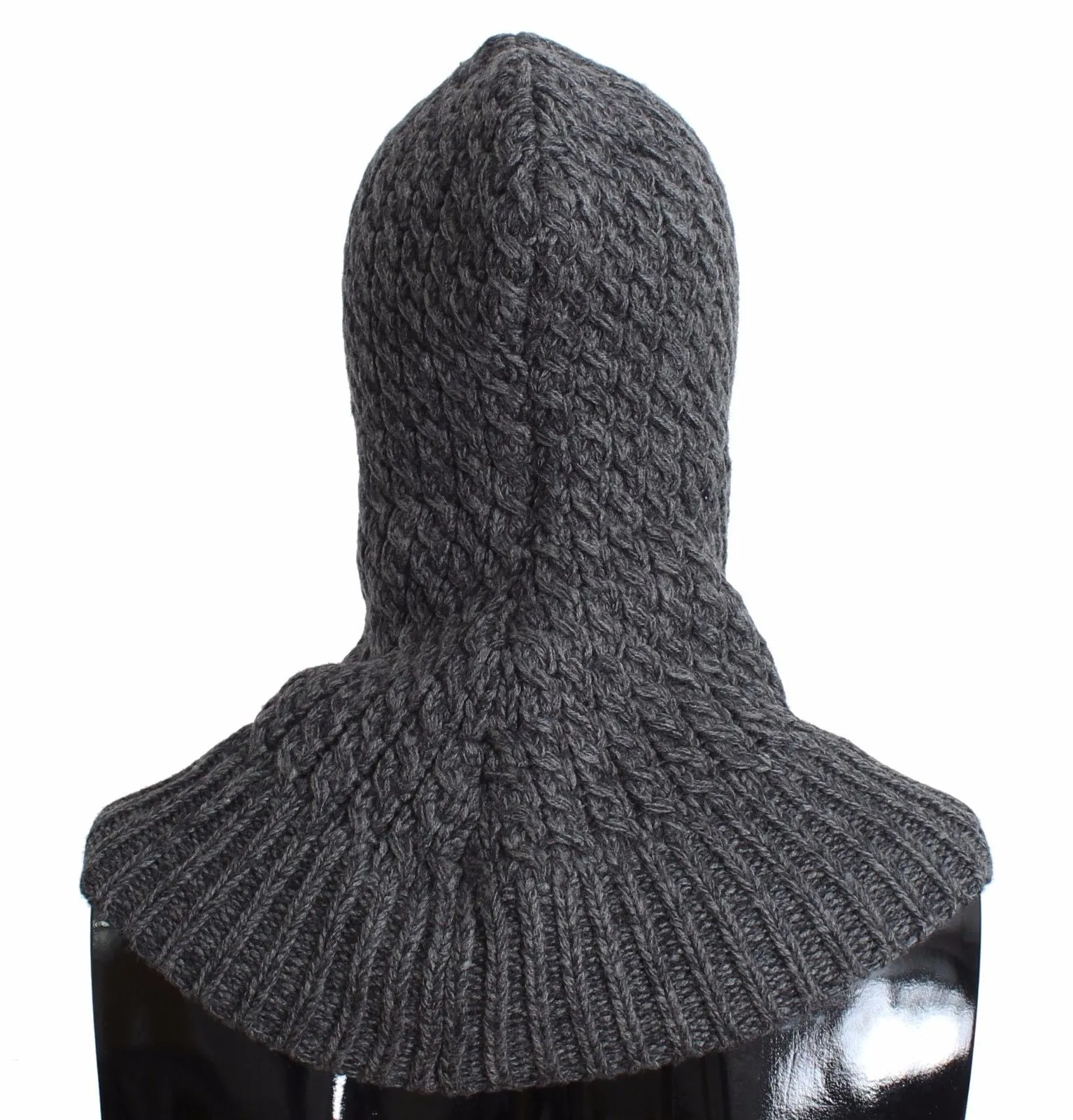 Men's Gray Wool Blend Knitted Crochet Hood