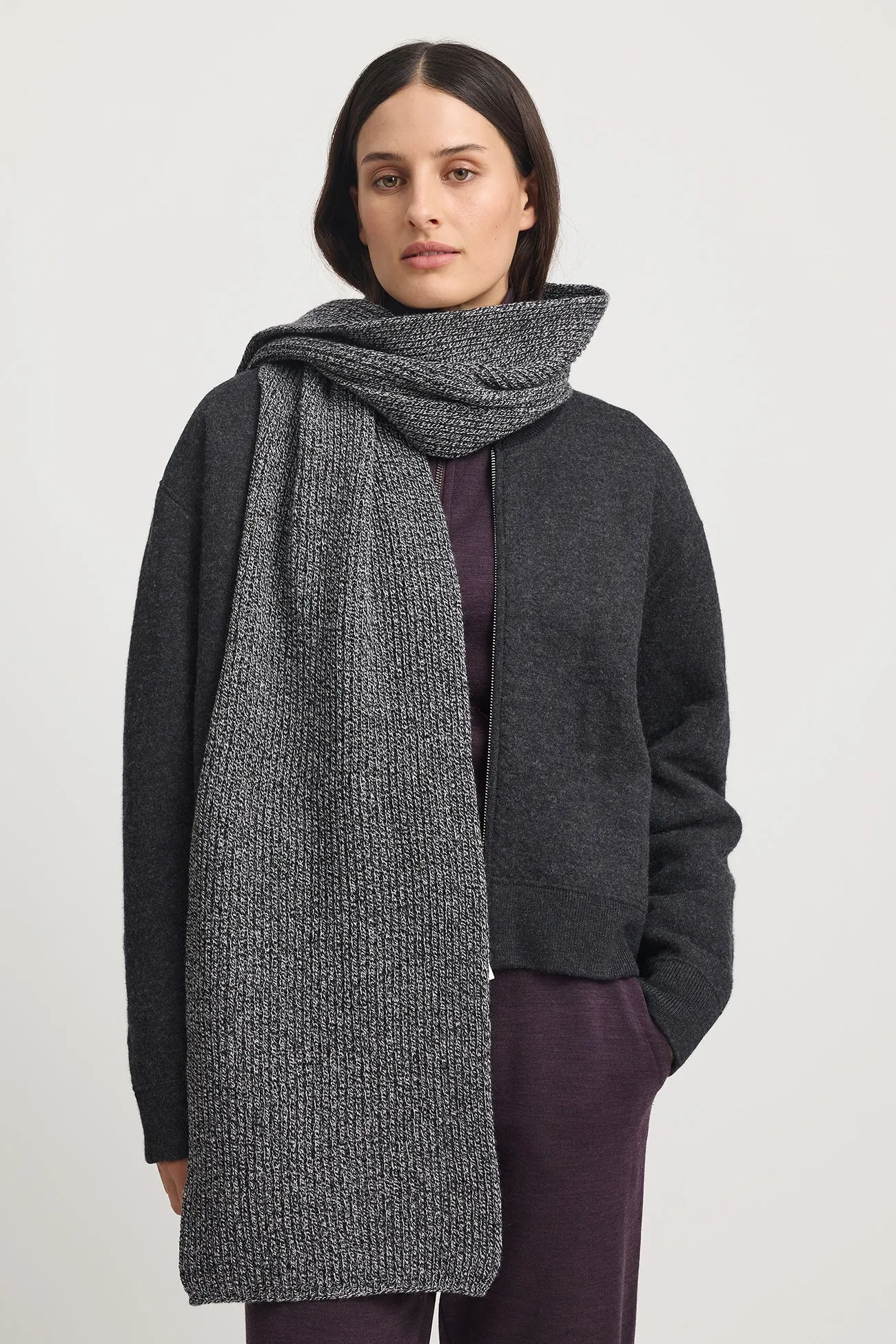 Merino Rib Scarf | Black & White