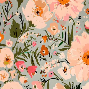 Merino/Silk Scarf - Apricot and Teal Garden