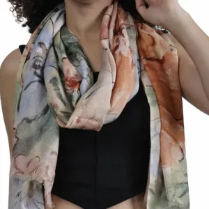 Merino/Silk Scarf - Apricot Blooms