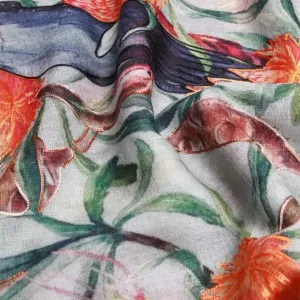 Merino/Silk Scarf -Banksia in Blue
