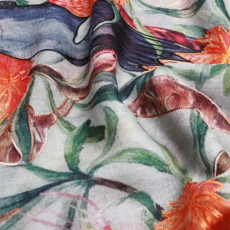 Merino/Silk Scarf -Banksia in Blue