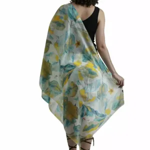 Merino/Silk Scarf - Blue/ Yellow Leaves