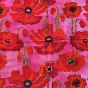 Merino/Silk Scarf - Pink Orange Poppies