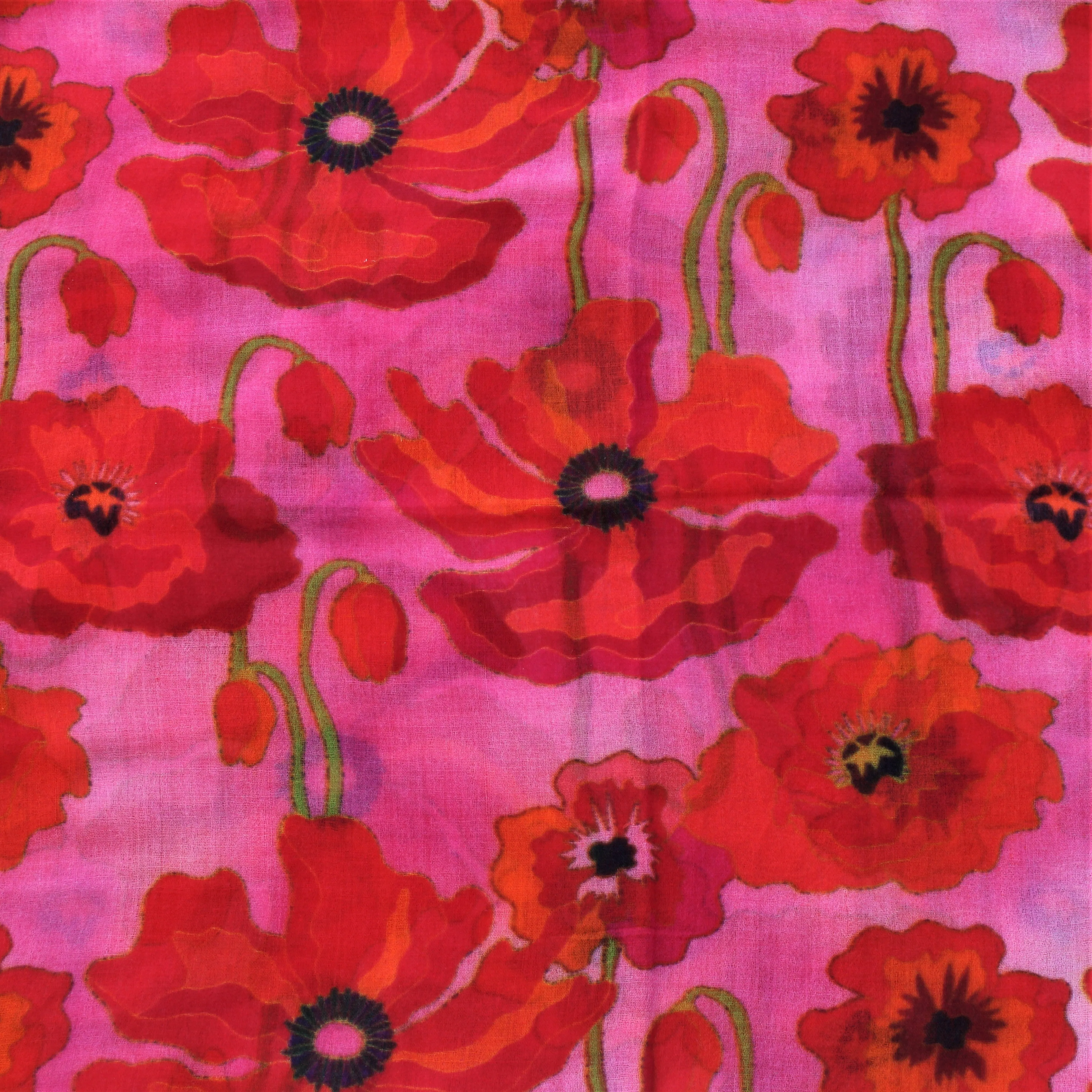 Merino/Silk Scarf - Pink Orange Poppies