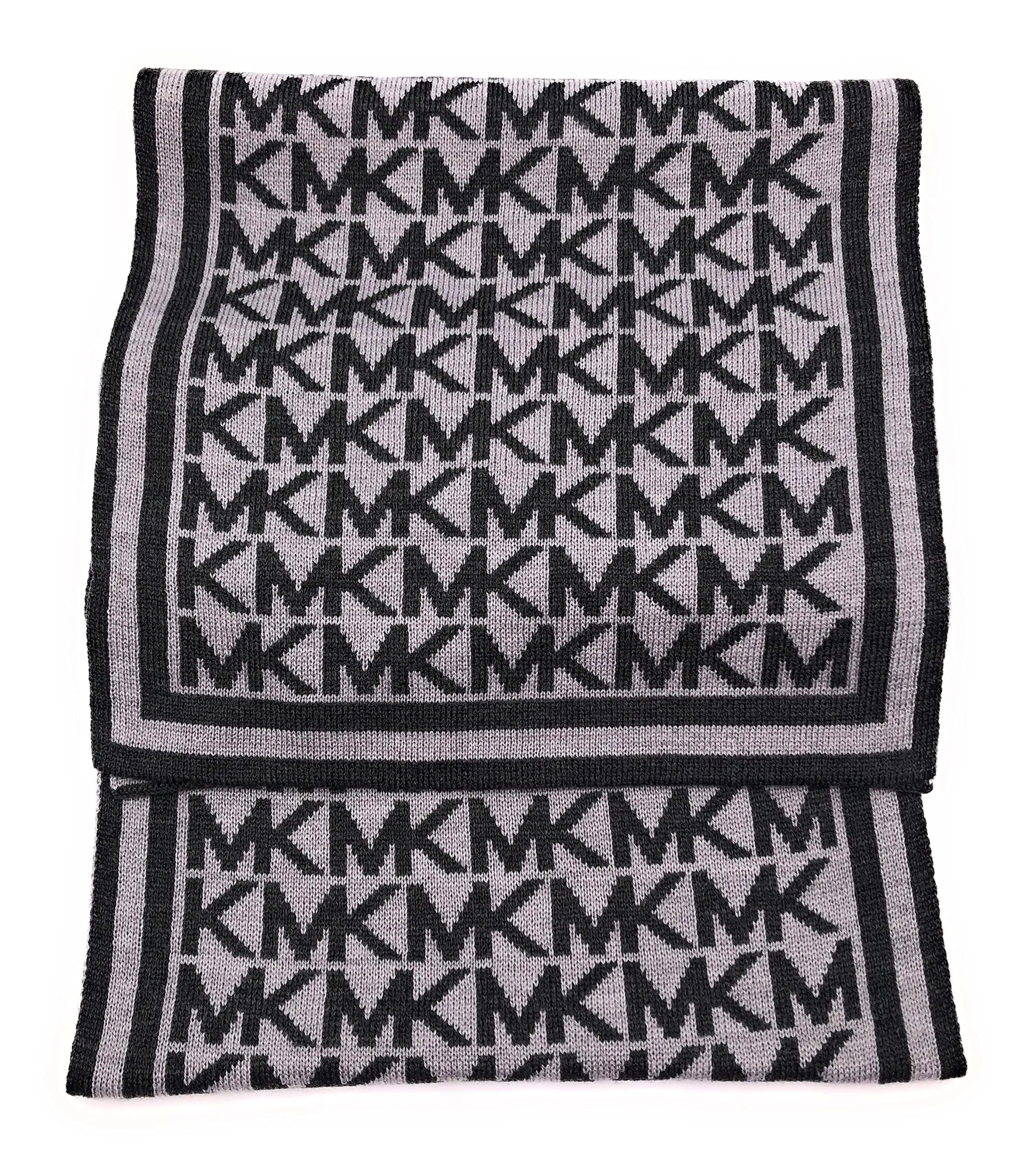 Michael Kors Bordered MK Logo Print Muffler Scarf (Pearl Heather)