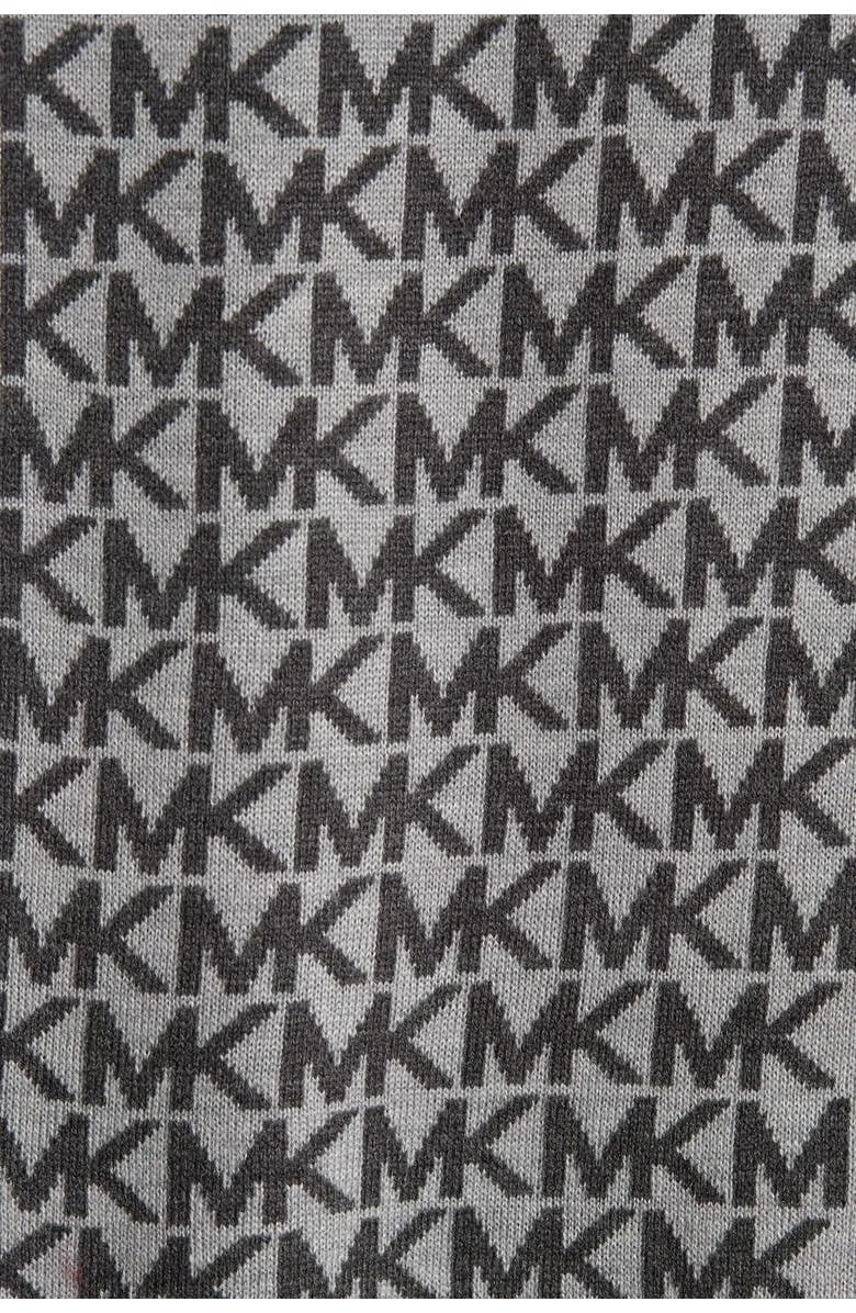 Michael Kors Bordered MK Logo Print Muffler Scarf (Pearl Heather)