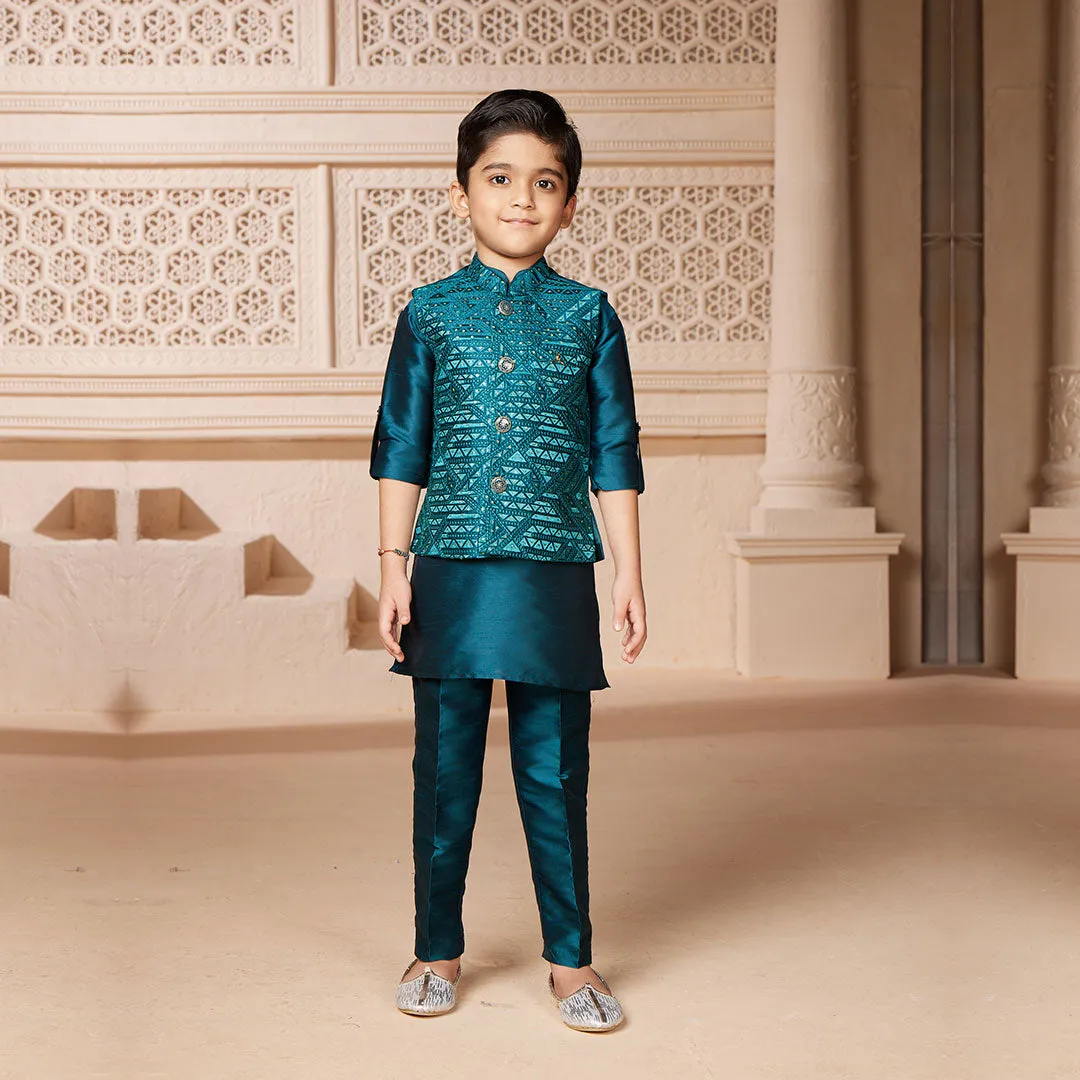 Midnight Teal Elegance Kids' Kurta Set