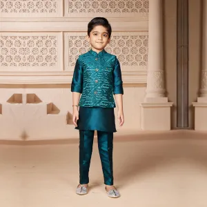 Midnight Teal Elegance Kids' Kurta Set