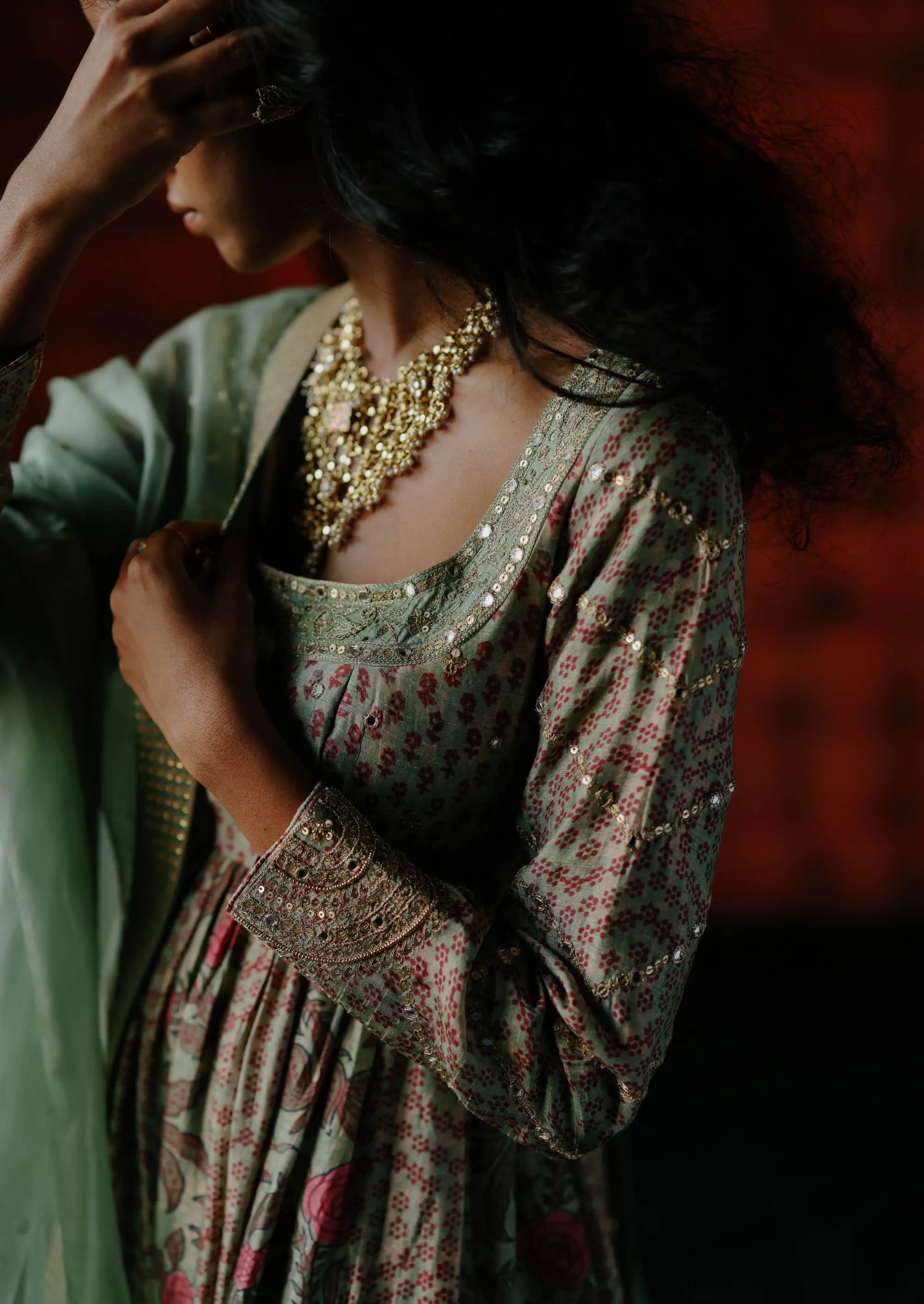 Mint mix printed anarkali set