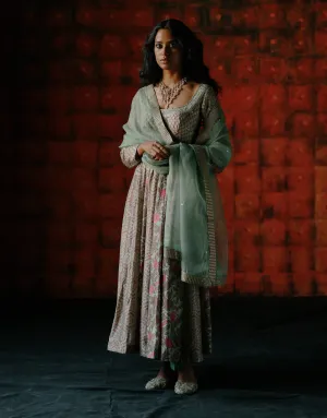 Mint mix printed anarkali set