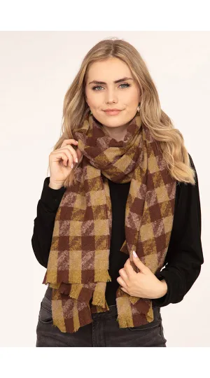MIXED HOUNDSTOOTH OBLONG SCARF OLIVE BROWN