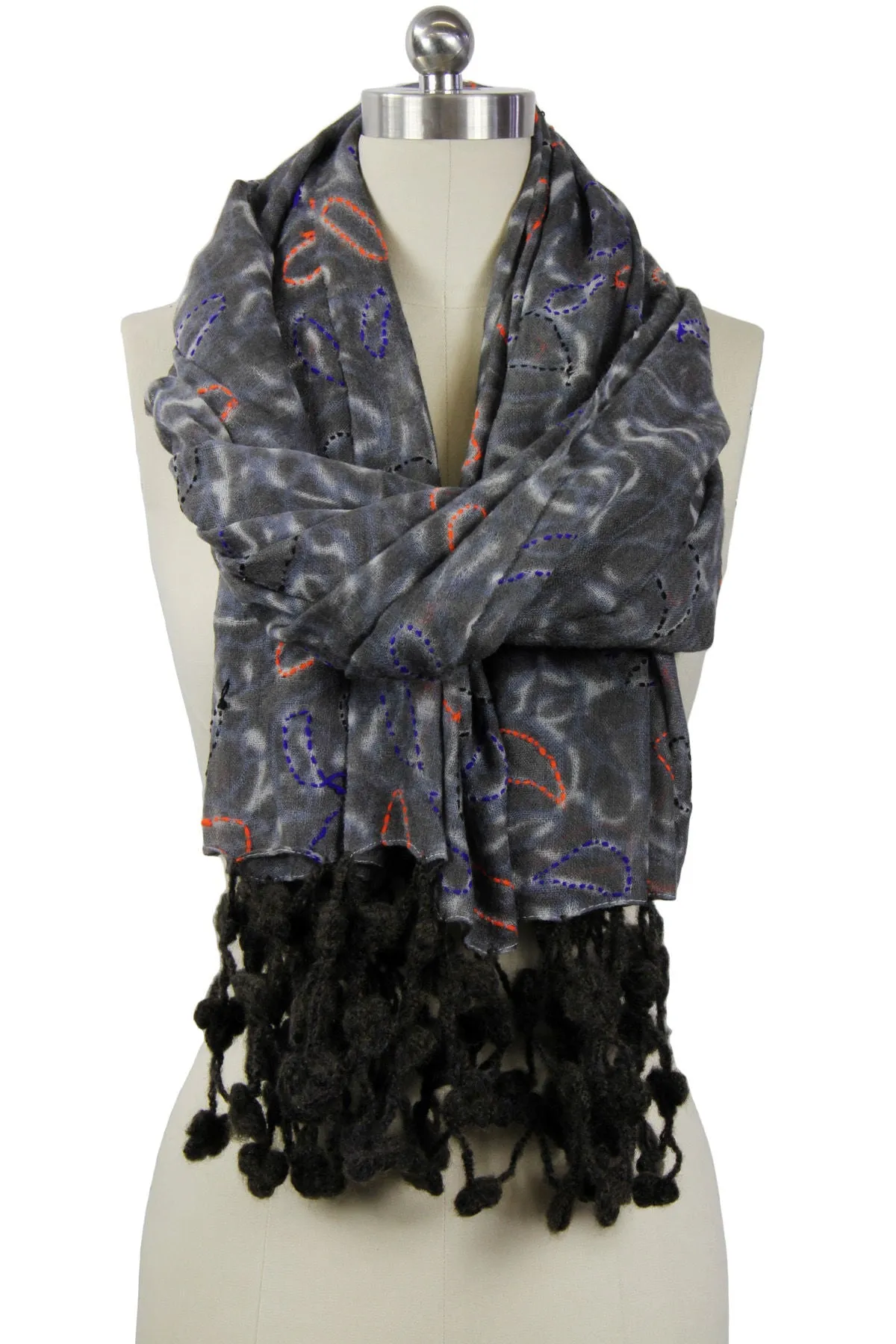 Mixed Print Knitted Fringe Sca