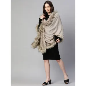 Modarta By Kamakshi Beige Wool Shawl with Fur