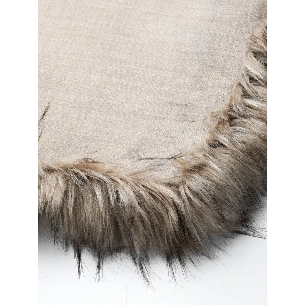 Modarta By Kamakshi Beige Wool Shawl with Fur