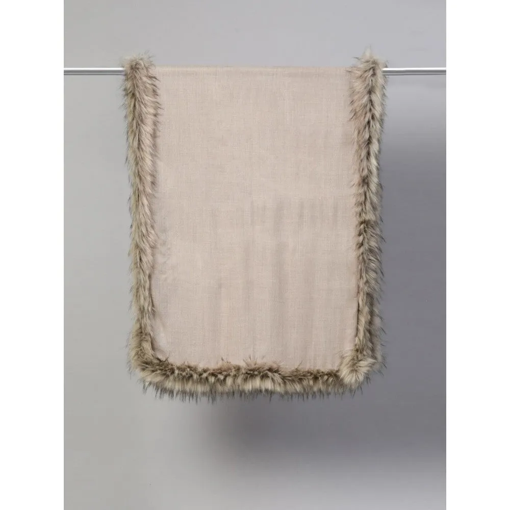 Modarta By Kamakshi Beige Wool Shawl with Fur