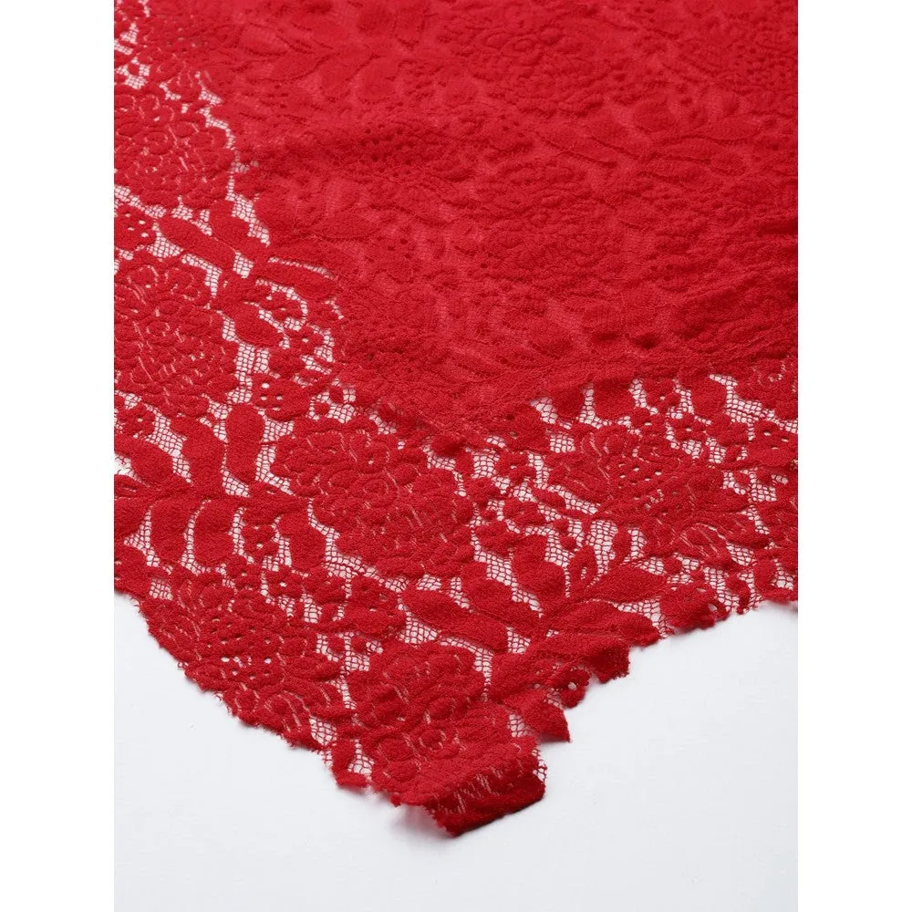 Modarta By Kamakshi Red Valentino Lace Fine Wool Shawl