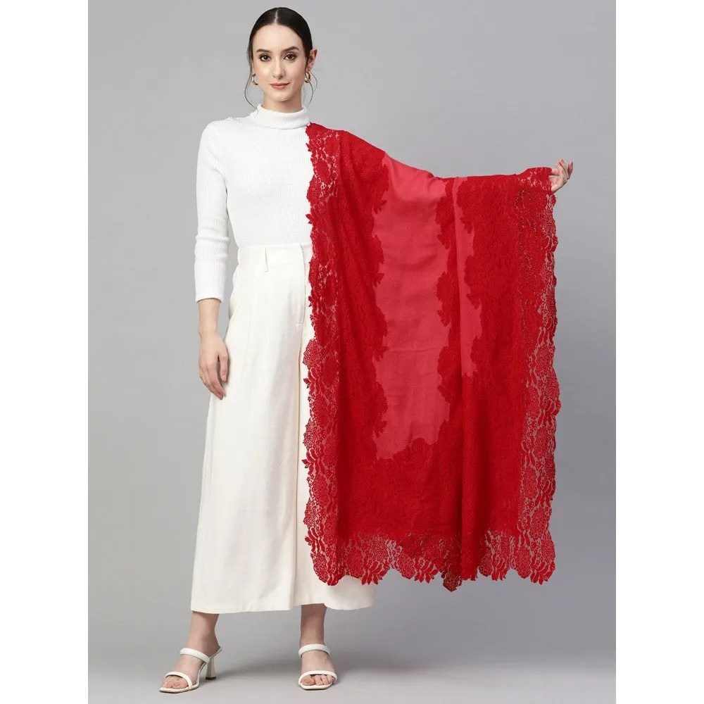 Modarta By Kamakshi Red Valentino Lace Fine Wool Shawl