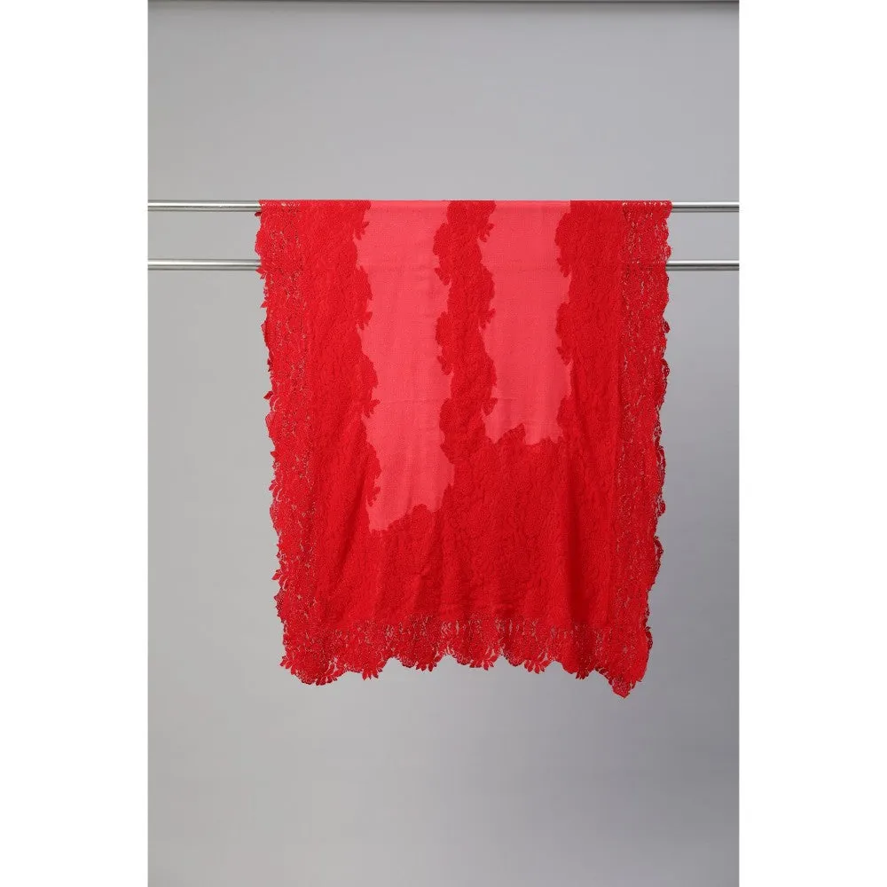 Modarta By Kamakshi Red Valentino Lace Fine Wool Shawl