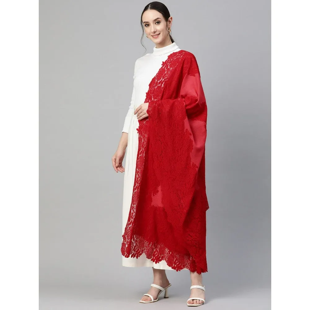 Modarta By Kamakshi Red Valentino Lace Fine Wool Shawl