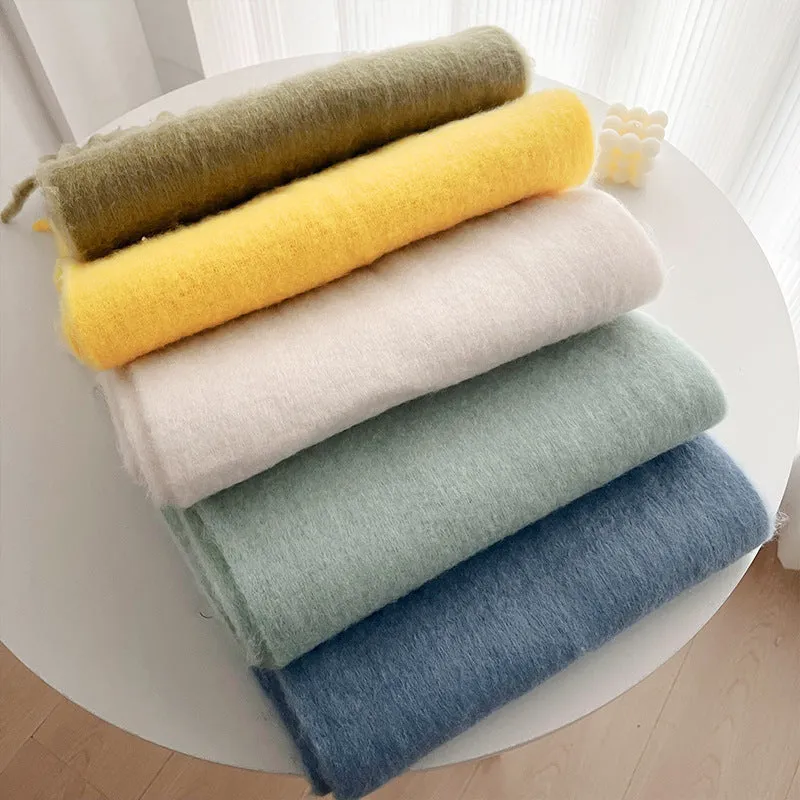 Mohair Idle Style Soft Fluffy Pure Color Warm Keeping Scarf