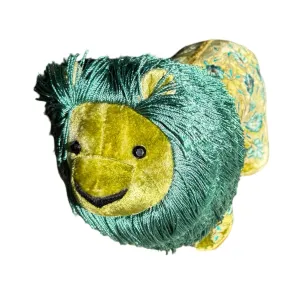 MOIRA Hand Embroidered on Silk Velvet Shaded Mint Lion