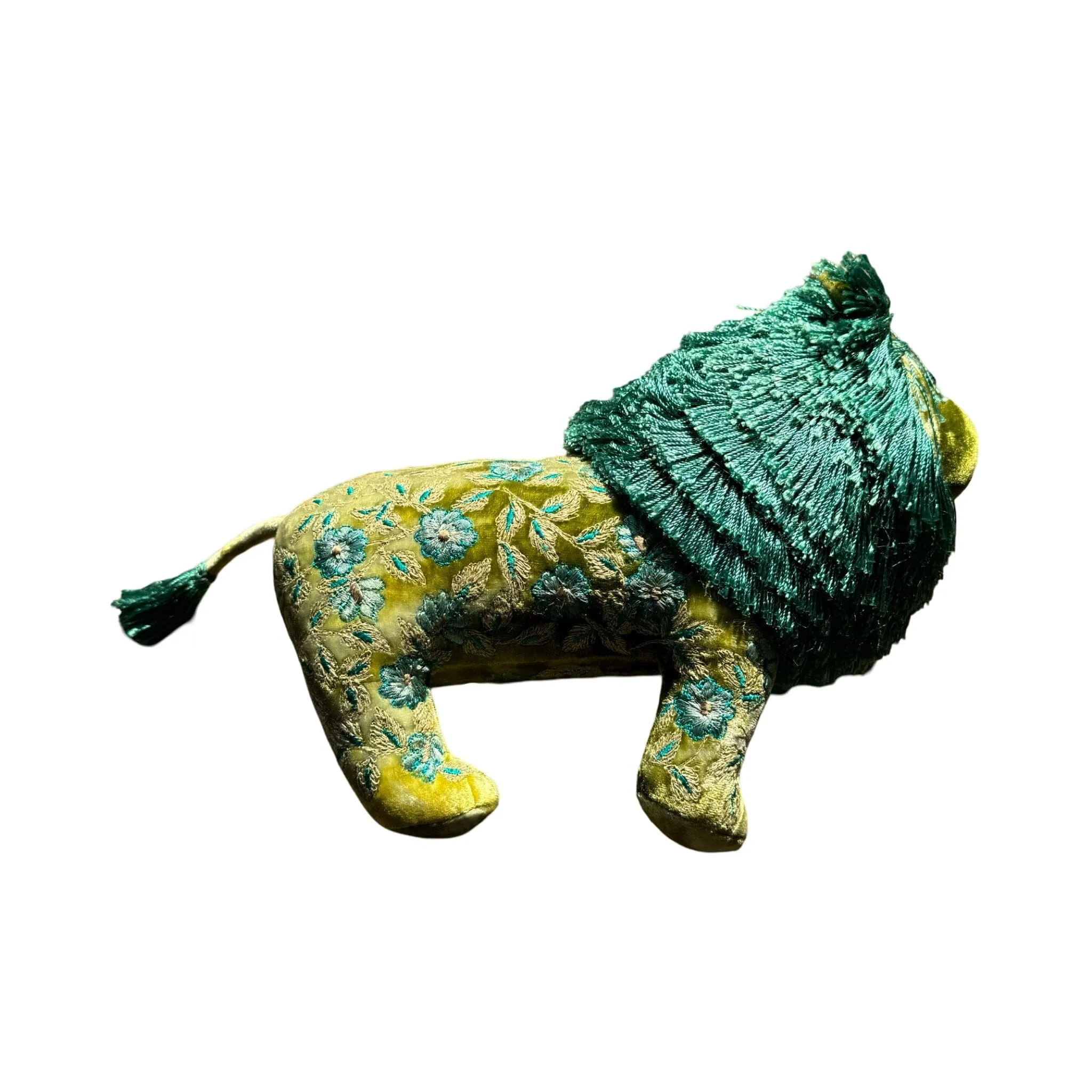 MOIRA Hand Embroidered on Silk Velvet Shaded Mint Lion