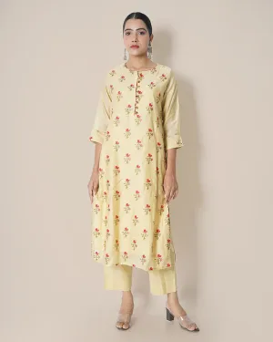 Morning Light Yellow Floral Embroidered Chanderi Suit Set