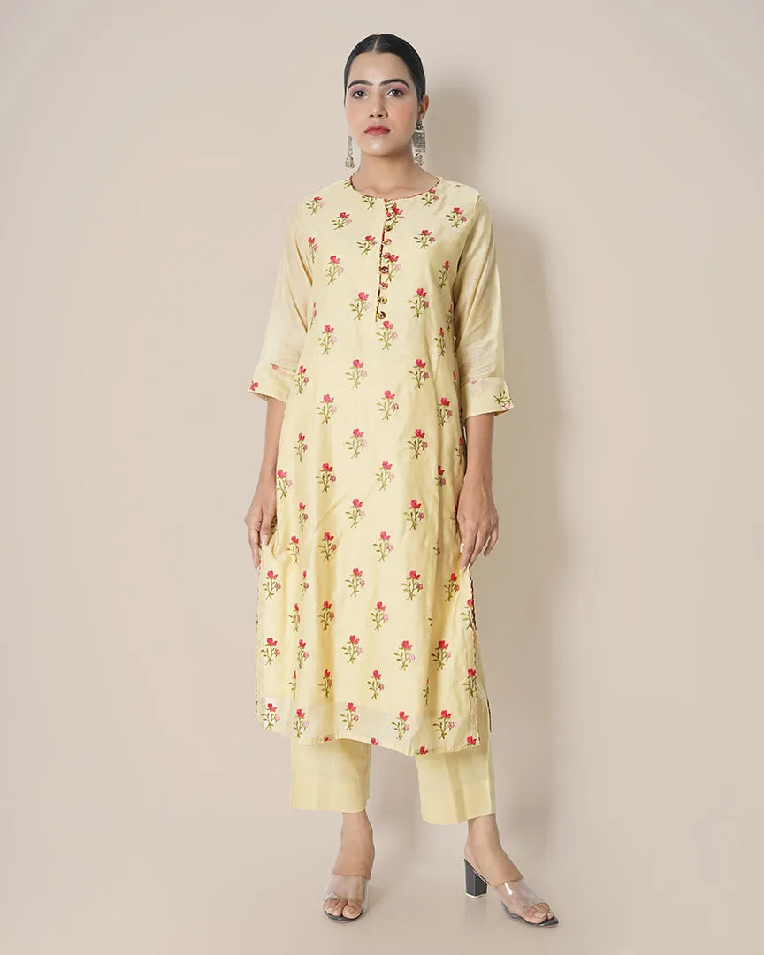 Morning Light Yellow Floral Embroidered Chanderi Suit Set