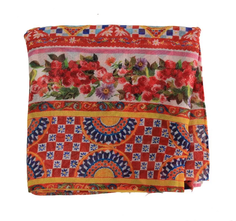 Multicolor Carretto Floral Silk Scarf